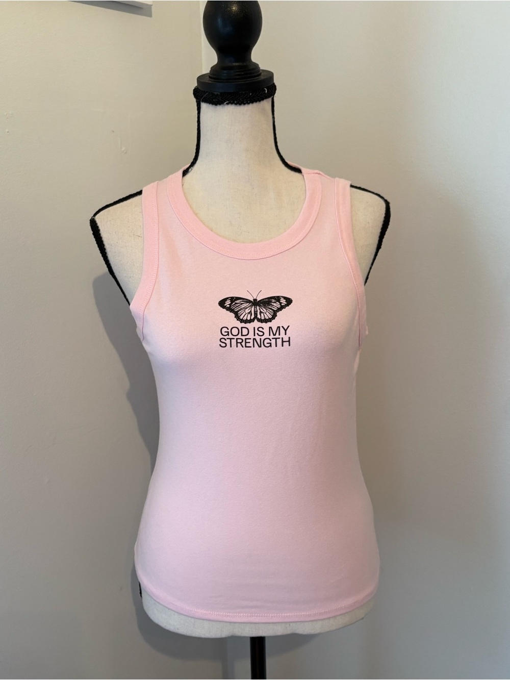 Ruby & Jewell Los Angeles Pink Graphic Tank Top - 'God Is My Strength' NWT